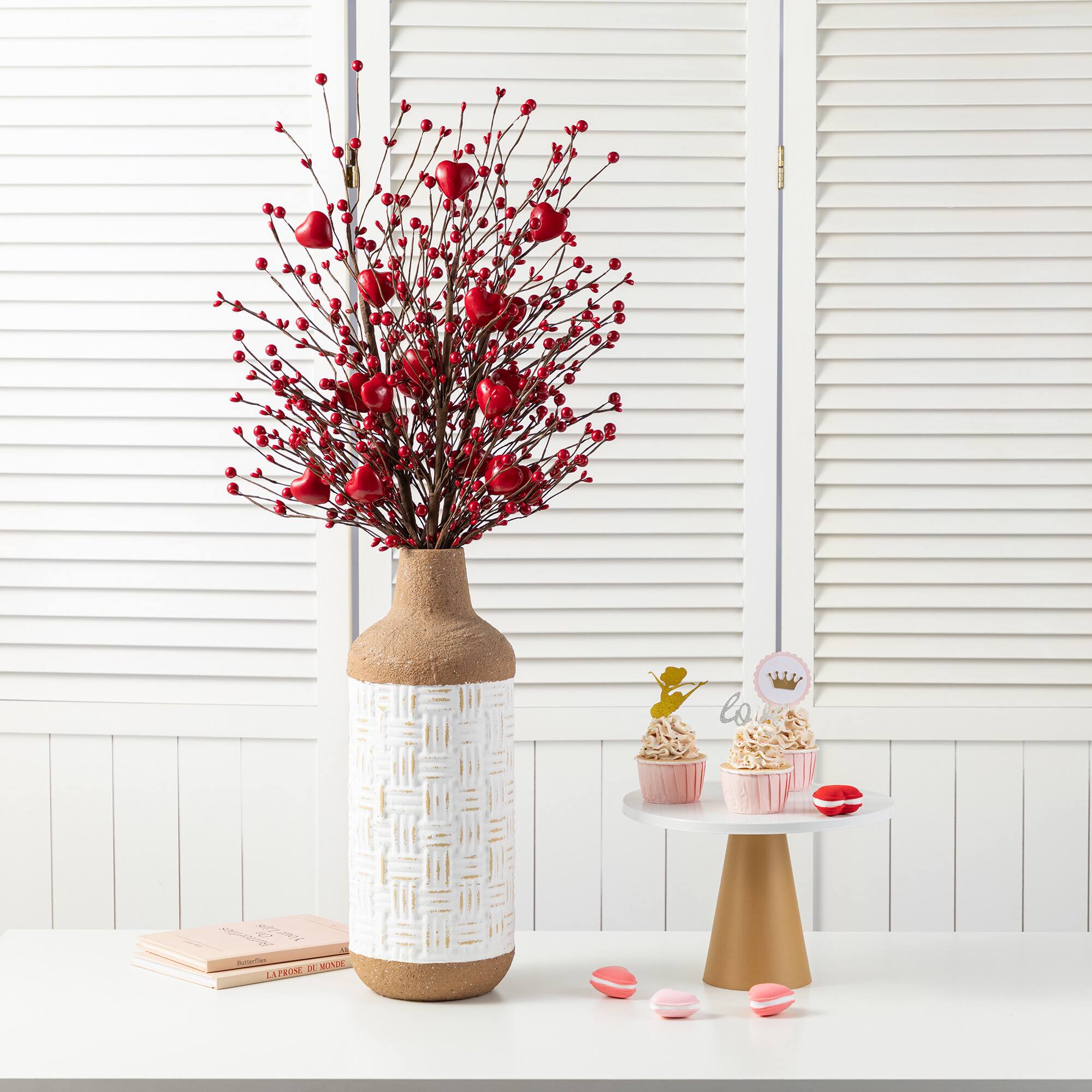 Glitzhome® 28" Valentine's Red Berry &Heart Picks Set